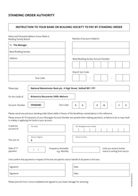 Standing Order Authority Form