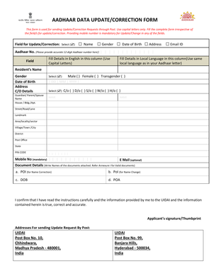 Aadhaar Data Update/Correction Form
