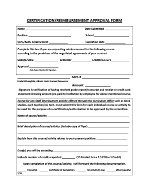 Certification/Reimbursement Approval Form