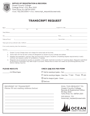 Ocean County College Transcript Request Form