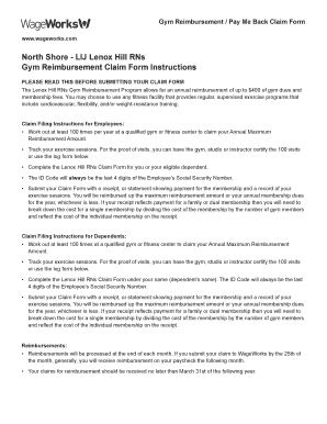 Lenox Hill RNs Gym Reimbursement Claim Form