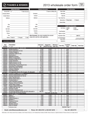 2013 Wholesale Order Form