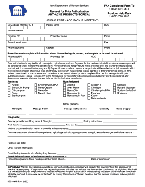 Iowa Medicaid Anti-Acne Product Prior Authorization Form