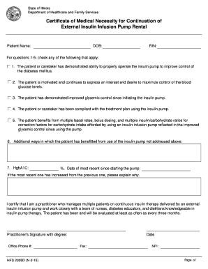 Certificate of Medical Necessity for Insulin Pump Rental