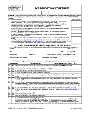 USCG PCS Reporting Worksheet