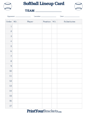 Softball Lineup Card