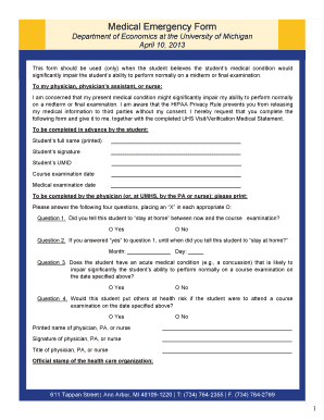 Medical Emergency Form for University Exams