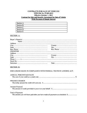 Vehicle Sale Contract with Security Agreement