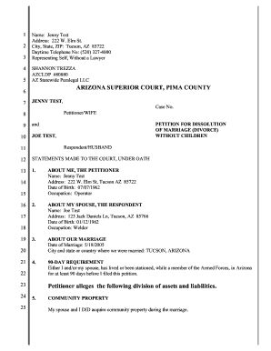 Arizona Petition for Dissolution of Marriage