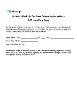 Schwan's Employee DOT Long Form Release Authorization