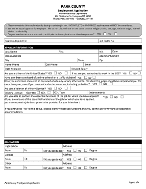 Park County Employment Application