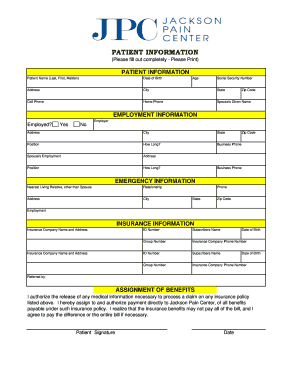 Patient Information and Pain Evaluation Form