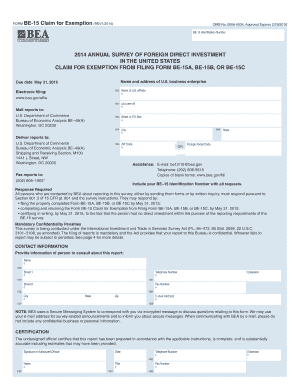 Form BE-15 Claim for Exemption