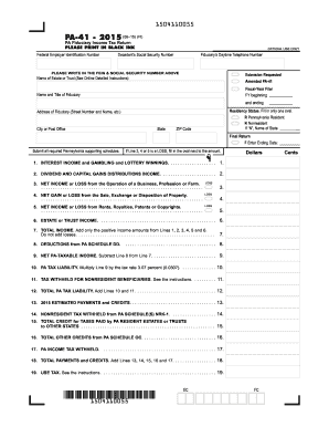 PA Fiduciary Income Tax Return Form 2015