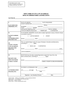 New York State Law Guardian Minute Order Form