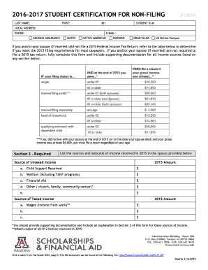 2015 Student Certification for Non-Filing