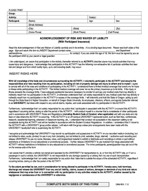 Acknowledgement of Risk and Waiver of Liability