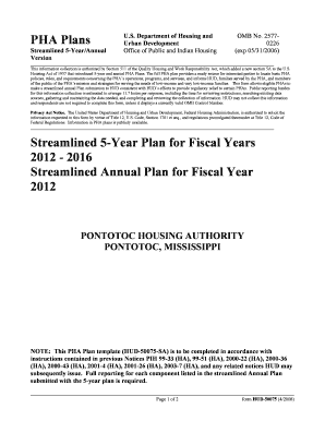 PHA Plans Streamlined 5-Year Plan for Fiscal Years 2012 - 2016 - hud