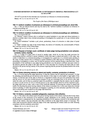 UNIFORM RENDITION OF PRISONERS AS WITNESSES IN - legislature mi