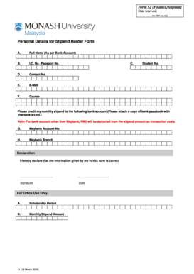 Stipend Holder Personal Details Form