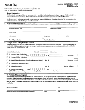 403(b) Annuity Account Maintenance Form