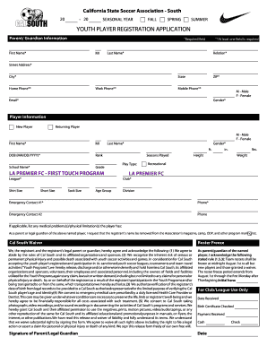 California Youth Player Registration Application