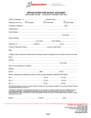 Spandex Asia Pacific Credit Application Form