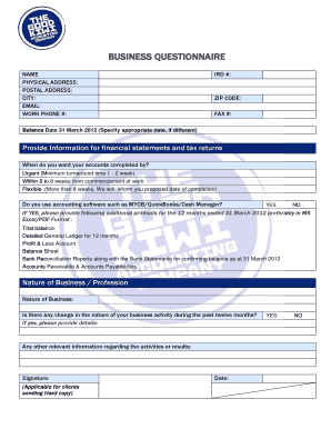 Business Financial Statement Questionnaire