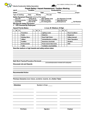 Alberta Construction Safety Prejob Hazard Assessment