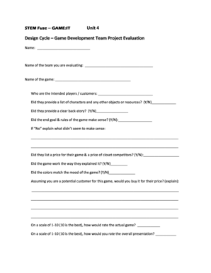Game Development Team Project Evaluation Form