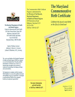 Maryland Commemorative Birth Certificate