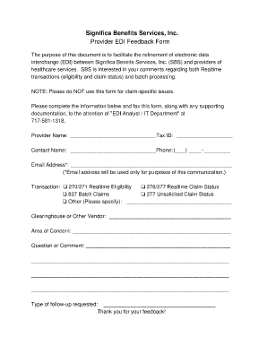 Provider EDI Feedback Form