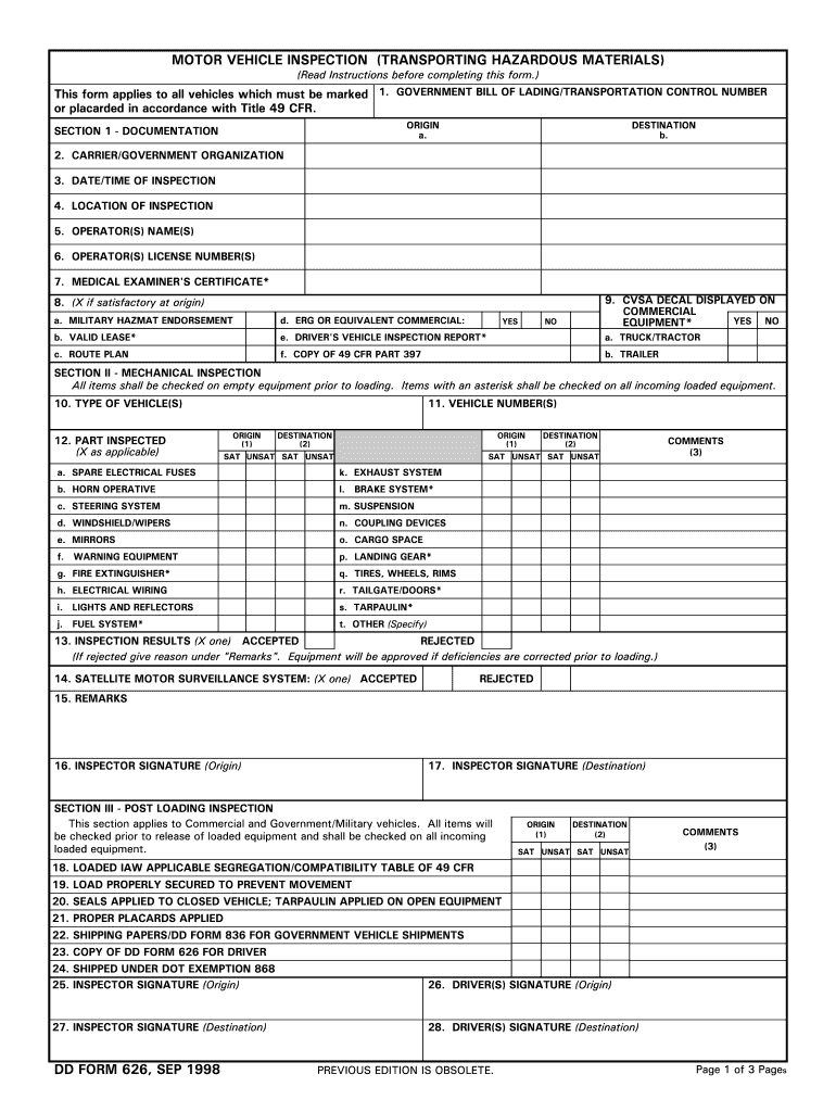 Army motor vehicle inspection form 1998: Fill out & sign online | DocHub