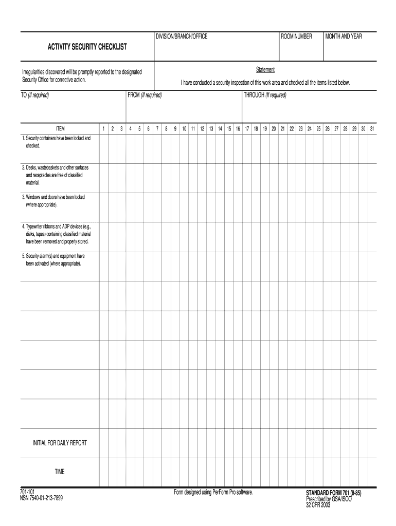 Sf 701 Fill Online Printable Fillable Blank PdfFiller