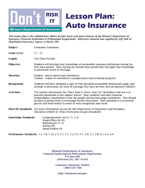 Lesson Plan: Auto Insurance - Missouri Department of Insurance - insurance mo