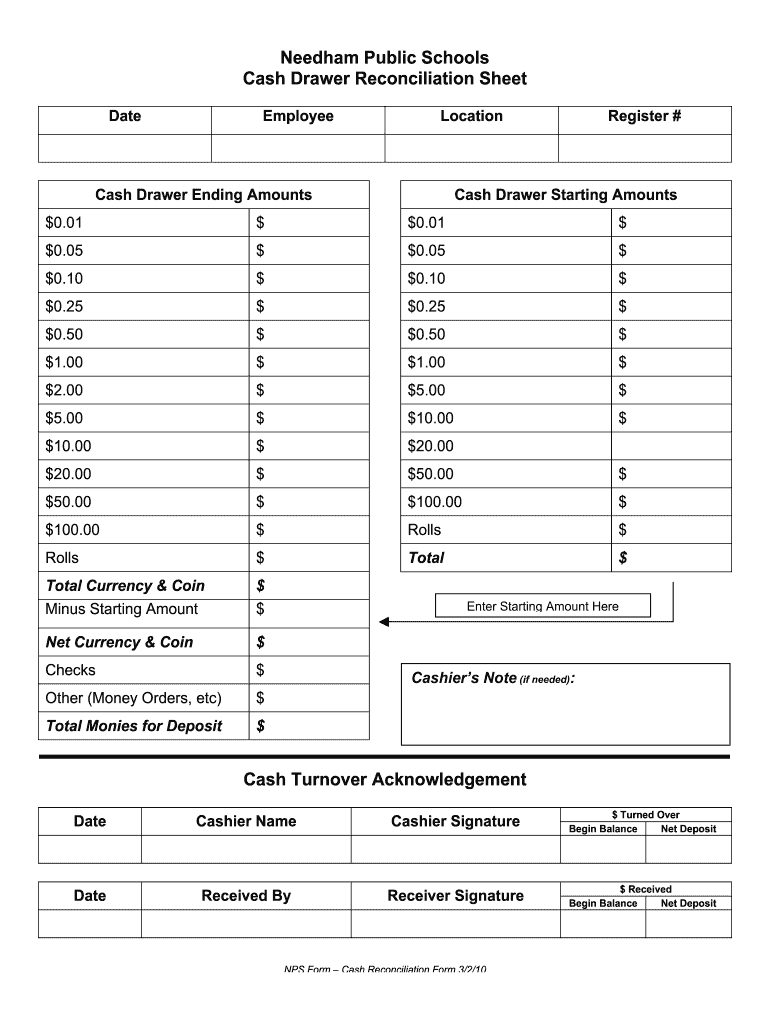 Cash Drawer Count Sheet - Fill Online, Printable, Fillable, Blank Inside End Of Day Cash Register Report Template