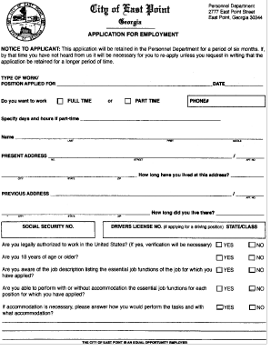 City of East Point Employment Application