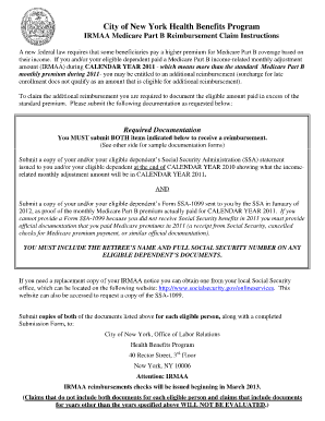 IRMAA Medicare Part B Reimbursement Claim Form