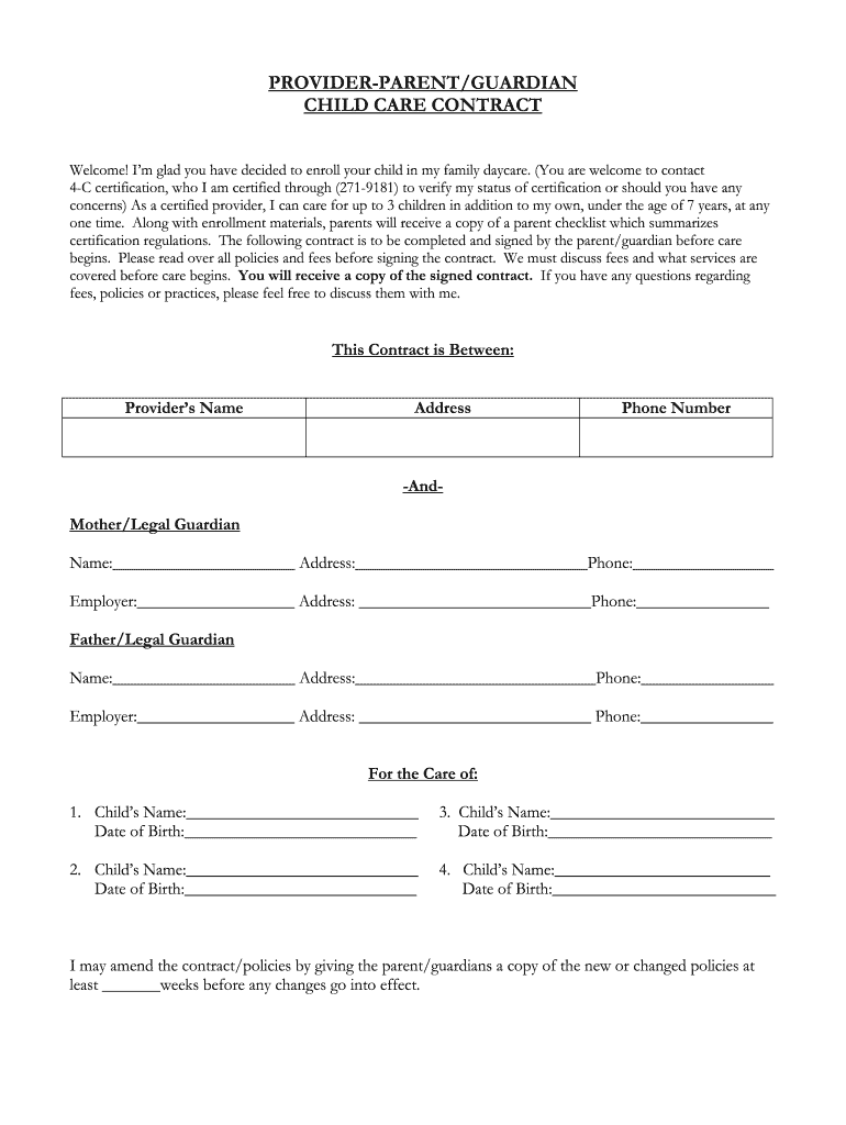 Printable Daycare Contract Templates Fill Out Sign Online DocHub