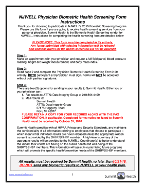 NJWELL Physician Biometric Health Screening Form