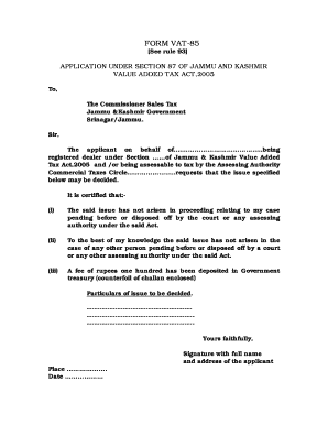 VAT-85 Application Form