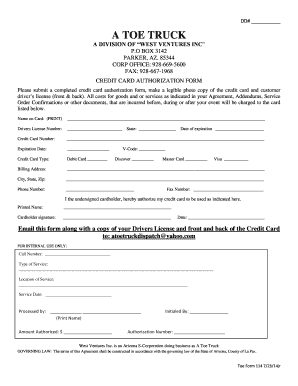 Credit Card Authorization Form