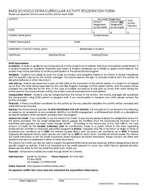 BASIS Schools Extracurricular Activity Registration Form