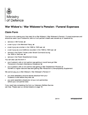 War Widow’s / War Widower’s Pension / Funeral Expenses Claim Form