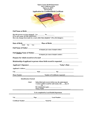 Indiana Birth Certificate Application