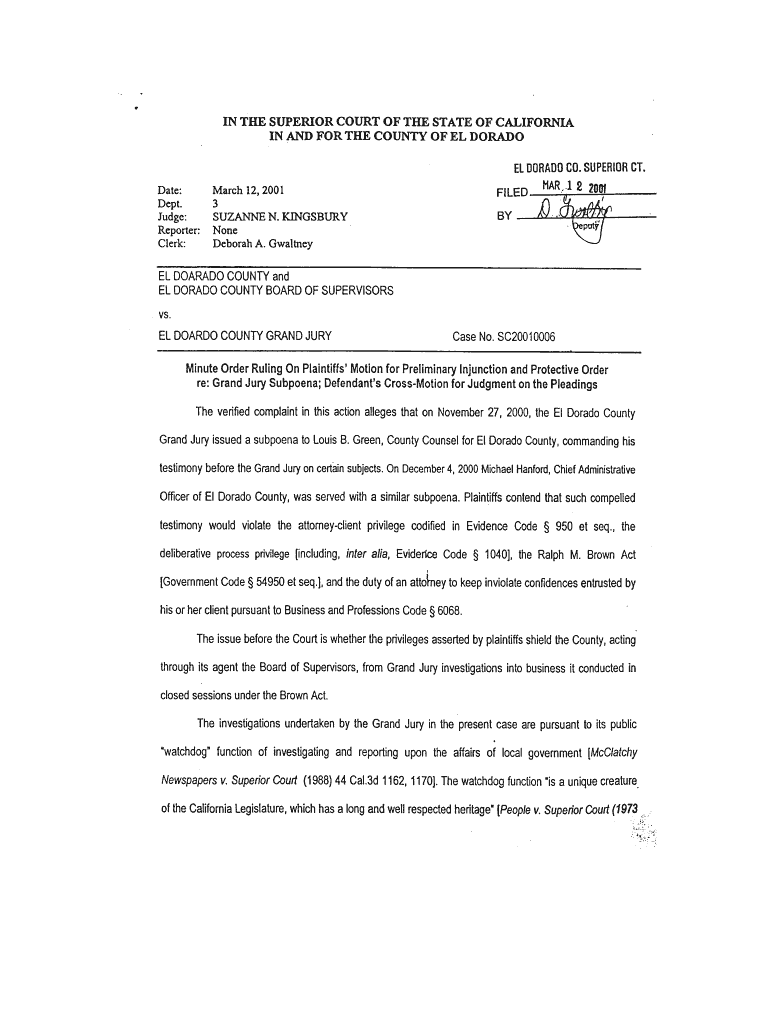 Fillable Online placer courts ca Exhibits to El Dorado placer courts