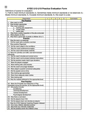 AYSO U12-U19 Practice Evaluation Form