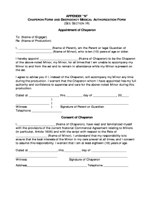 Chaperon and Emergency Medical Authorization Form