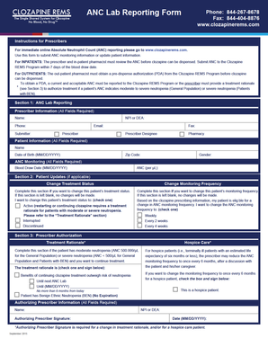 Clozapine REMS ANC Lab Reporting Form