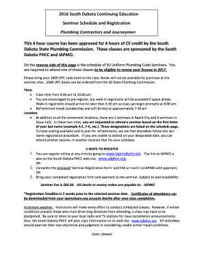South Dakota Plumbing Continuing Education Seminar Registration